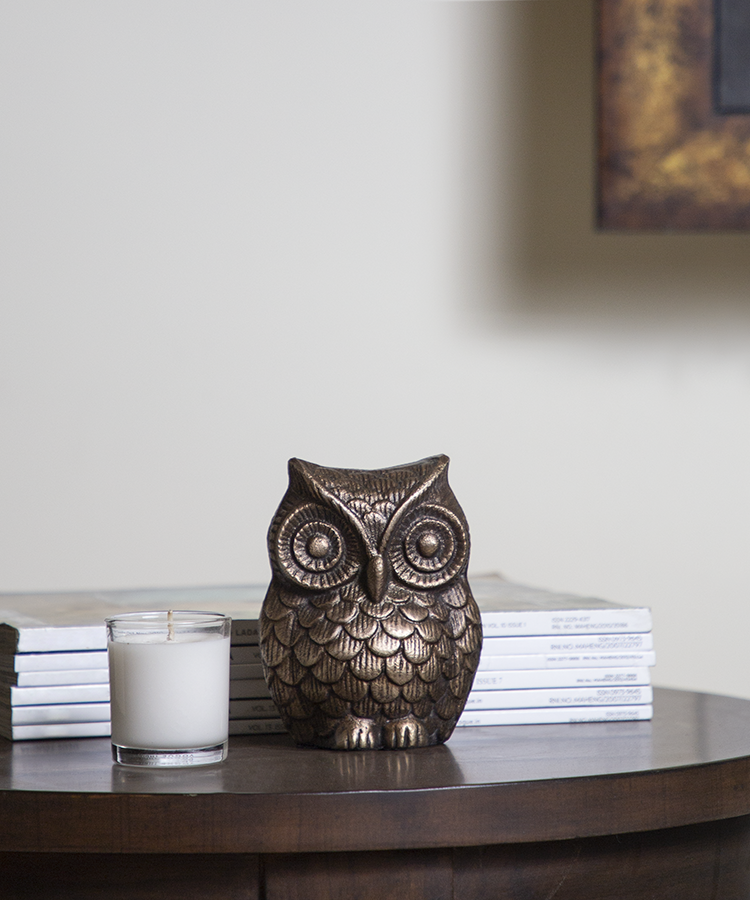 Aluminium owl in antique brass finish