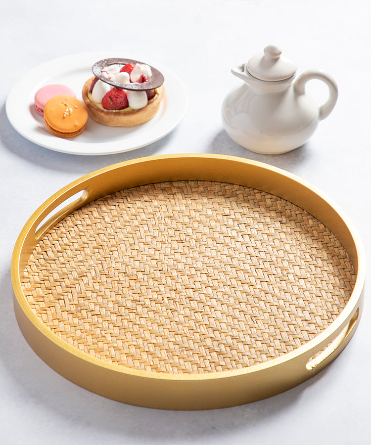 Round Weave Cane Serving Tray
