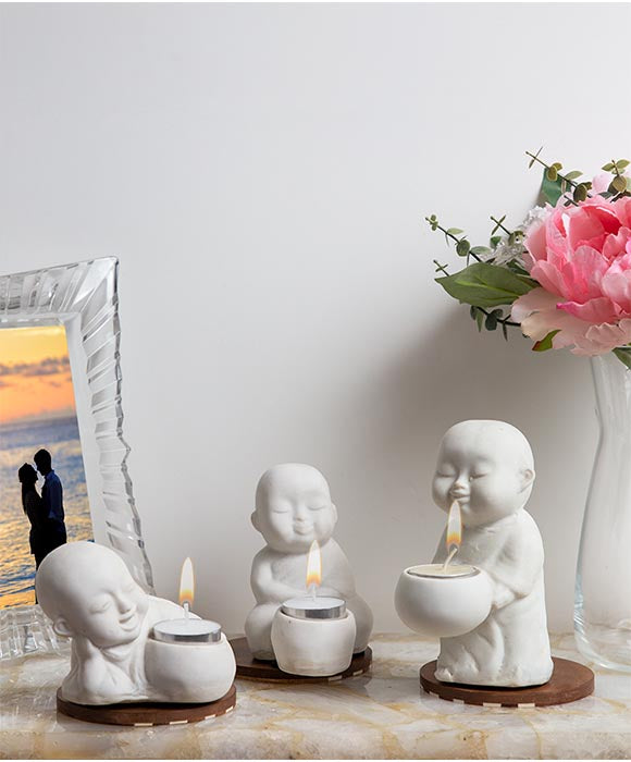 Joyful Baby Monk Decorative Candle Holders - Set of 3