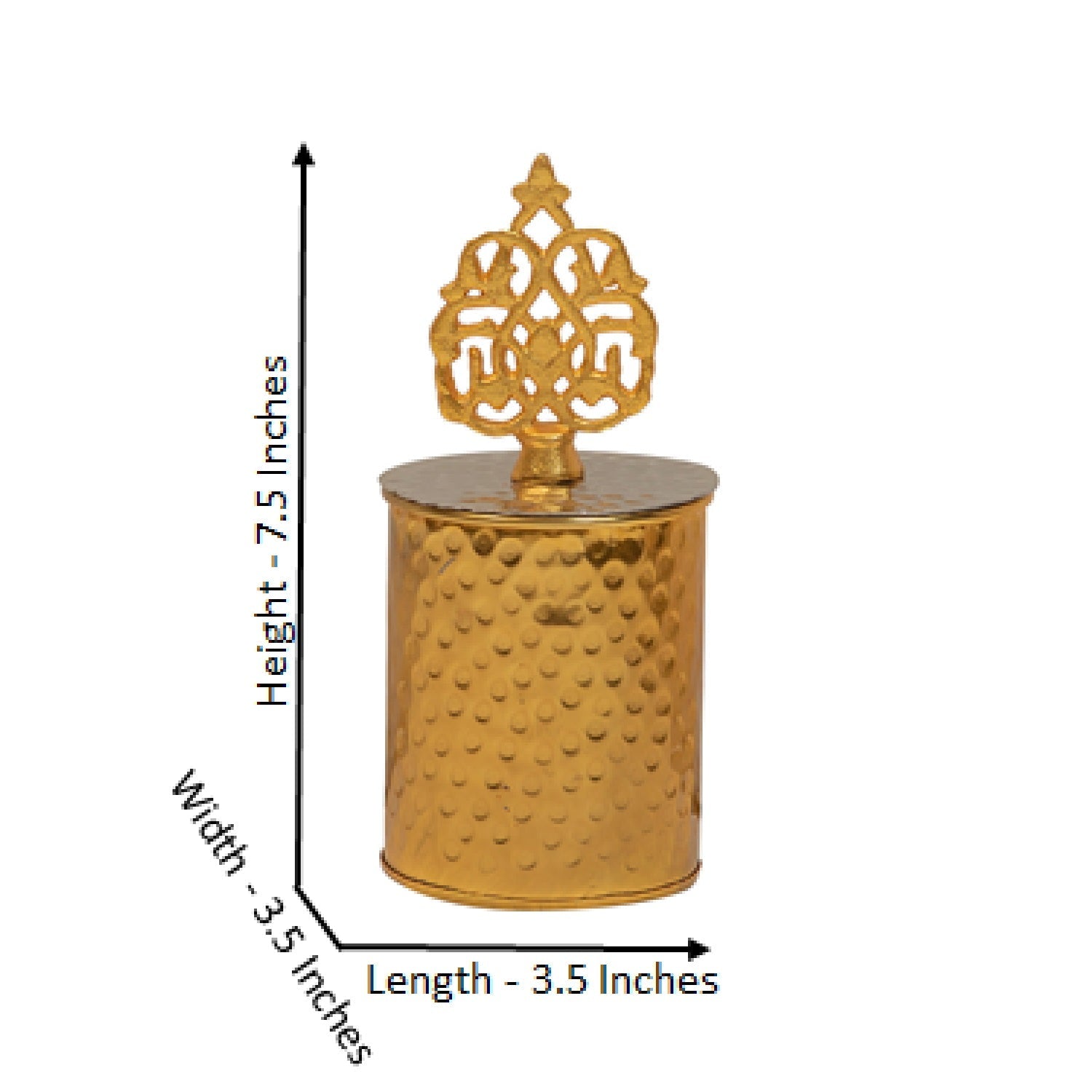 Candle Holder Jar with Crown in Gold and Silver Hammered Finish.