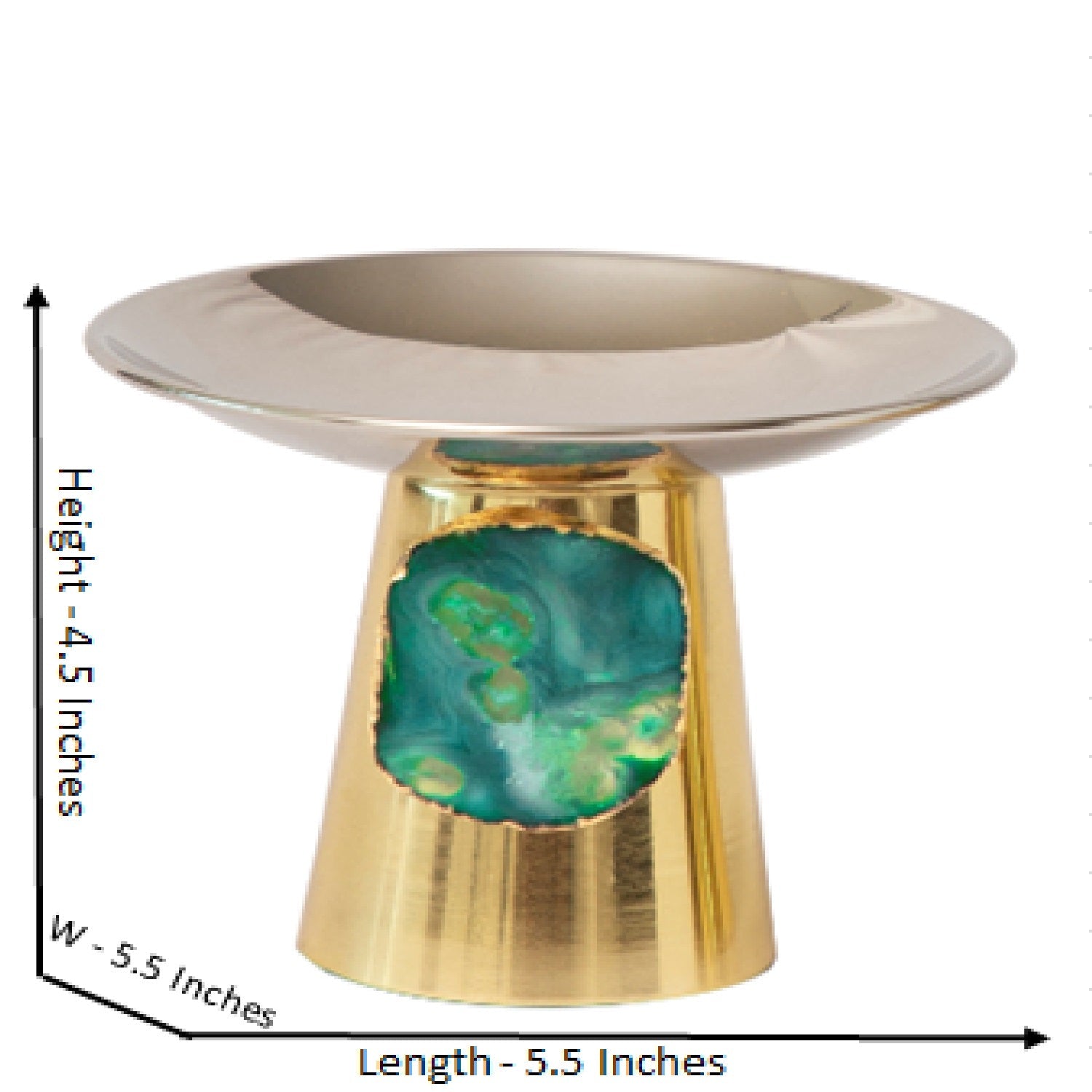Stainless Steel Platters /Bowls With Green Agate Stone-Set of 2