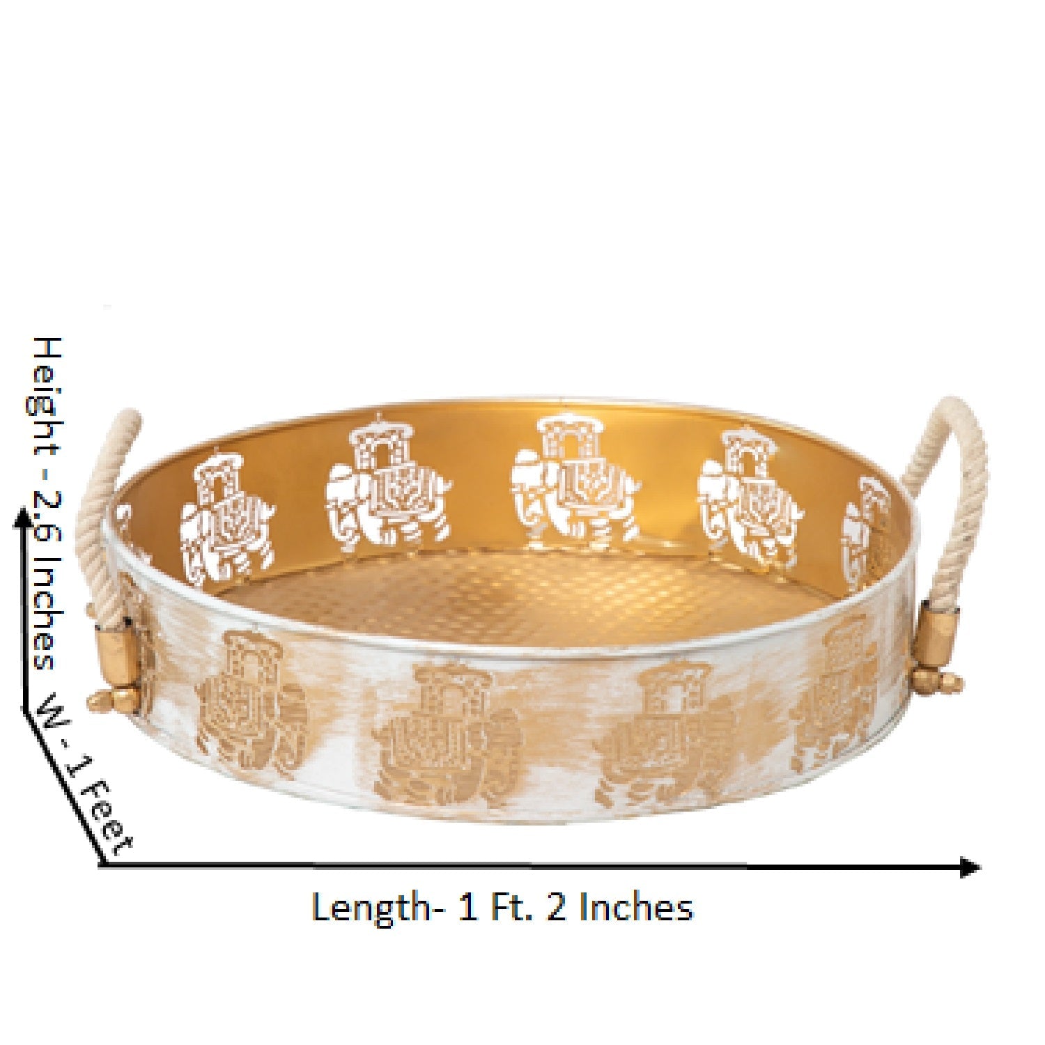 Gold & White Round Elephant Trays Set Of Two