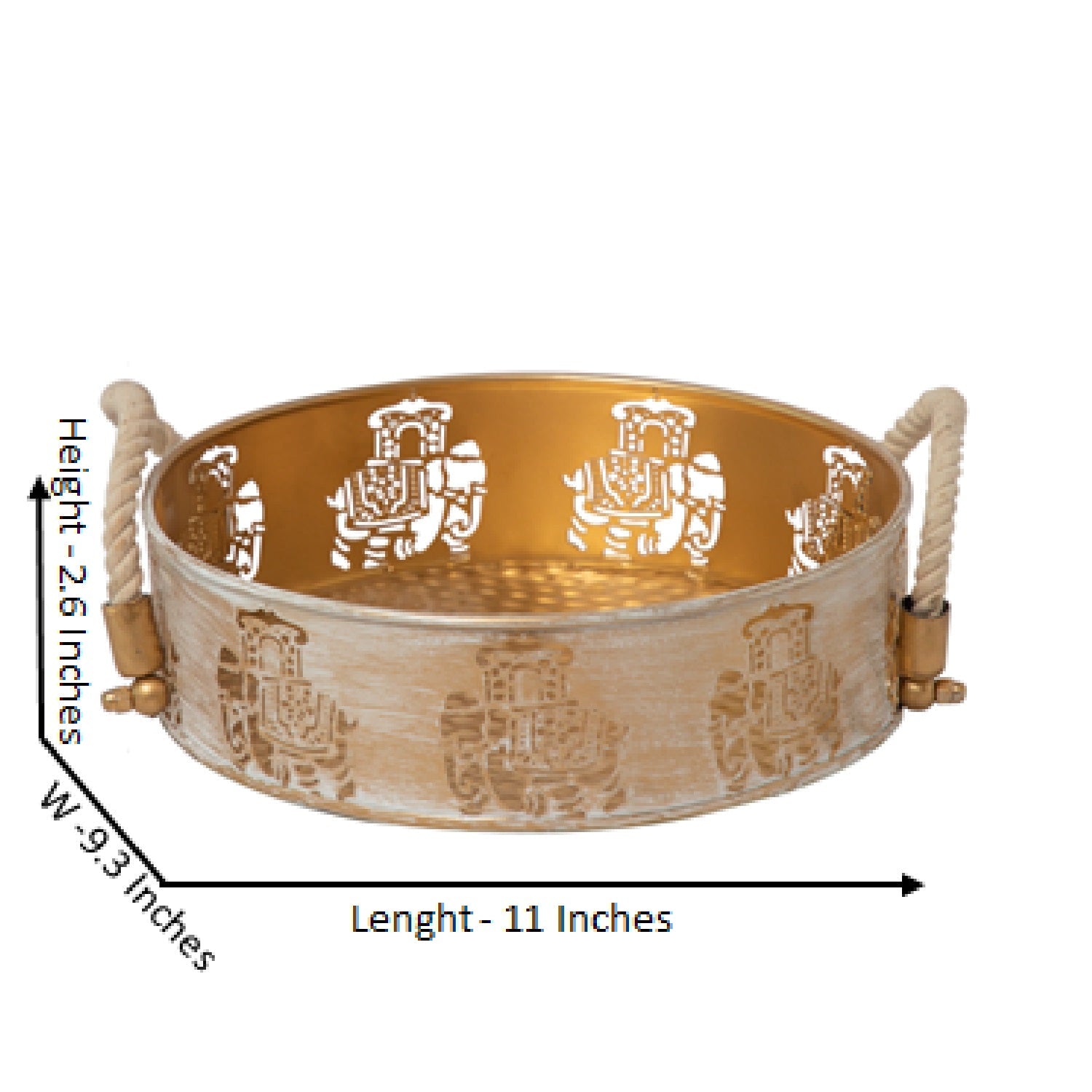 Gold & White Round Elephant Trays Set Of Two