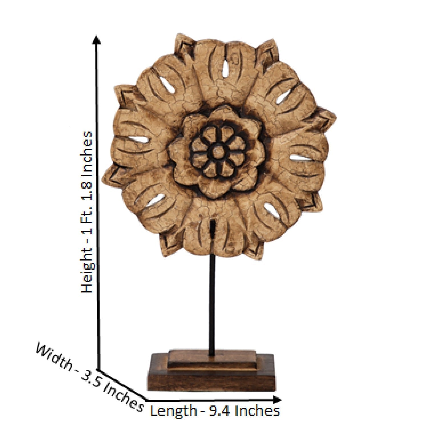 Wooden Crackled Flower Sculpture Set Of 2