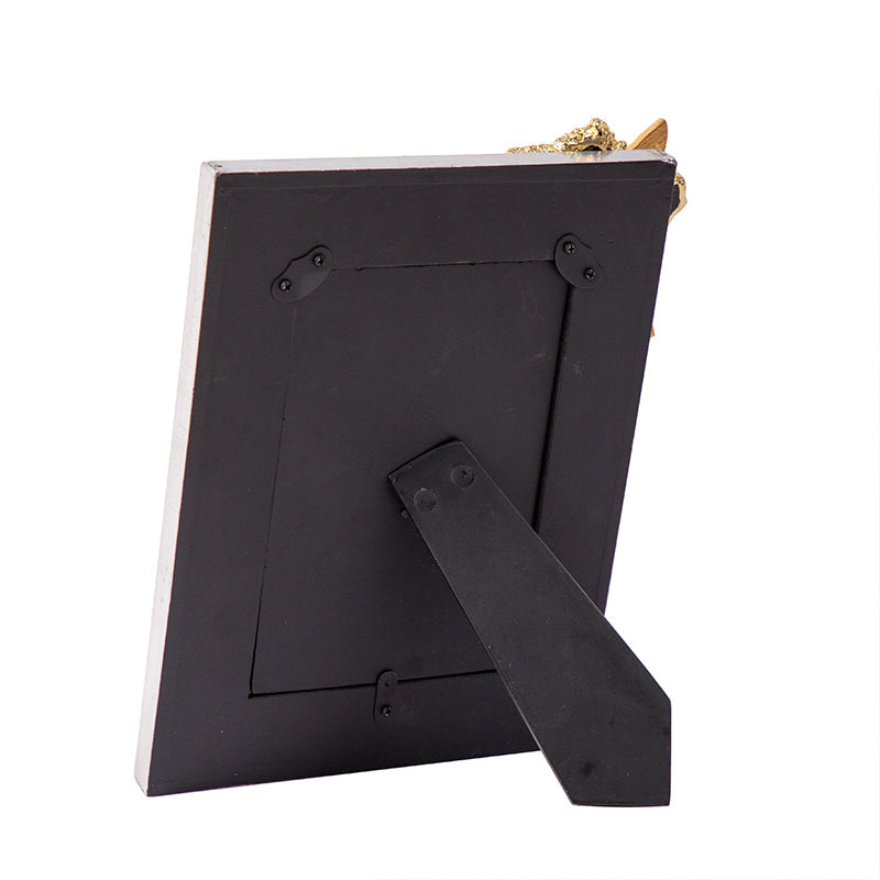 Ornate Silver Photoframe with Black-Grey Agate Stone and Gold Dragonfly Embellishment On Top