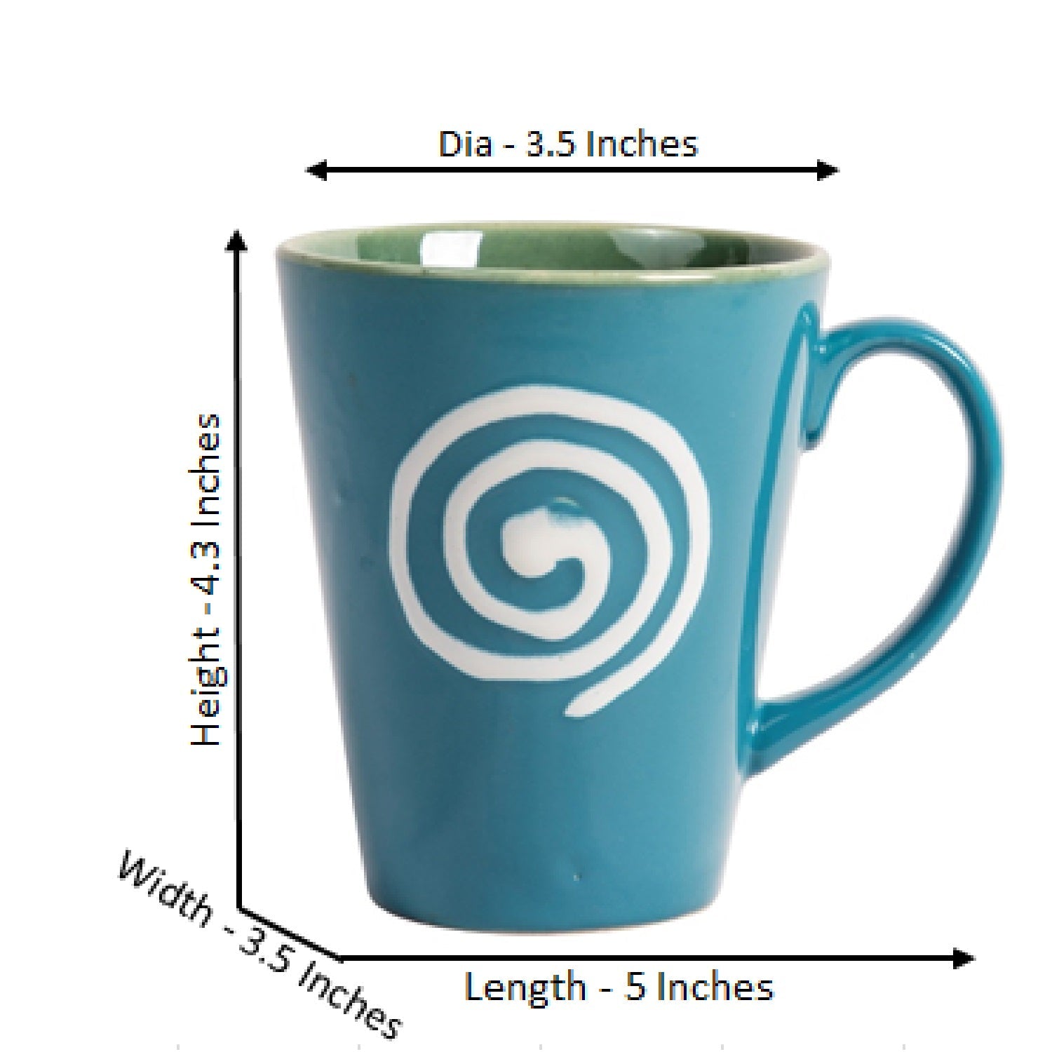 Studio Pottery Handpainted Infinity Design Dual Handglazed Aqua Blue and Green Ceramic Mug - (350 ML Microwave and Dishwasher Safe)