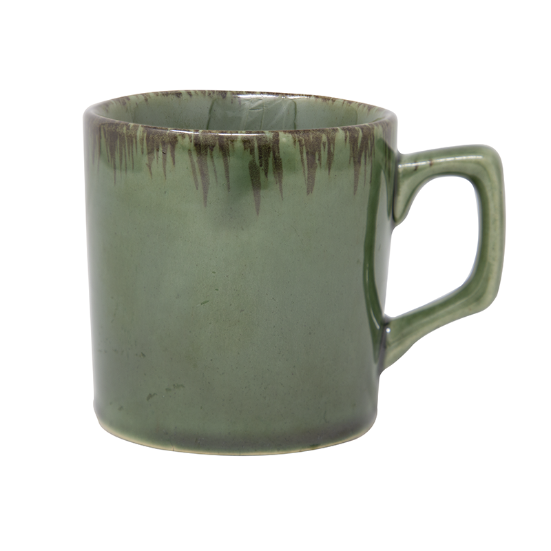 Studio Pottery Dual Glaze Green with Brown Leaf Motif Ceramic Mug -230ML