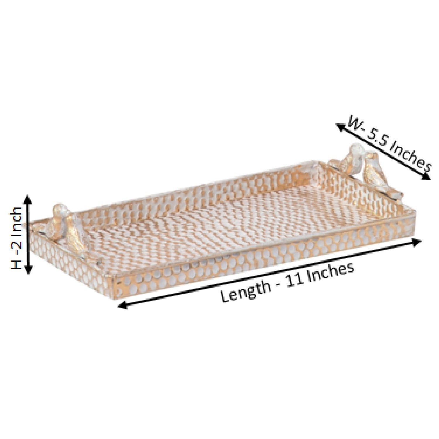 White and Gold Hammered Bird Serveware Iron Alloy Organizer Decorative Tray