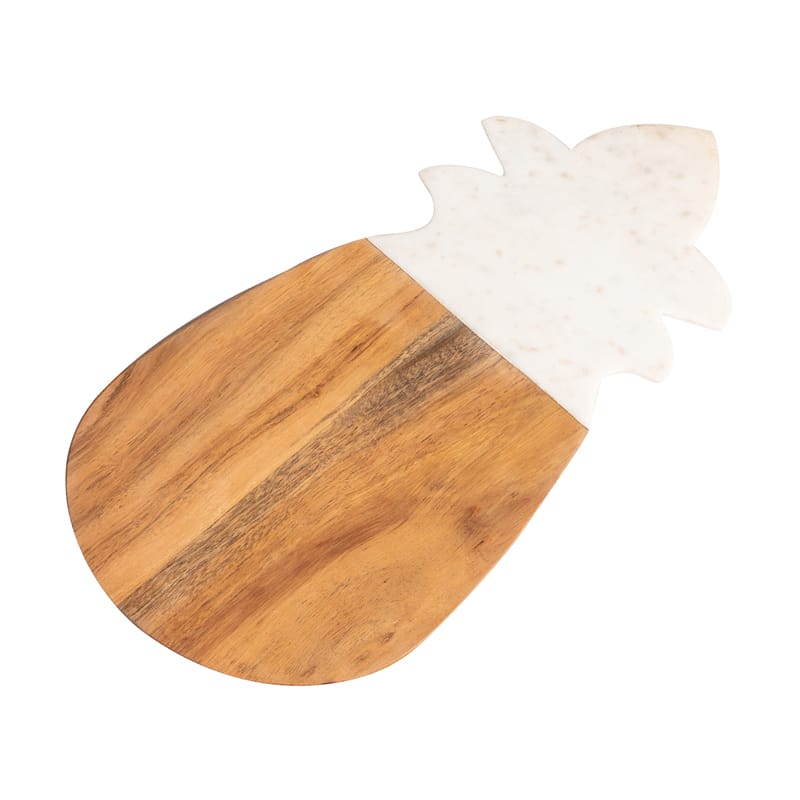 Wood & White Marble Pineapple Shape Serving Platter/Chopping Board