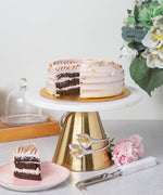 Silver Tulip Spiral Design White Marble With Gold Base Cake Stand And Knife Set