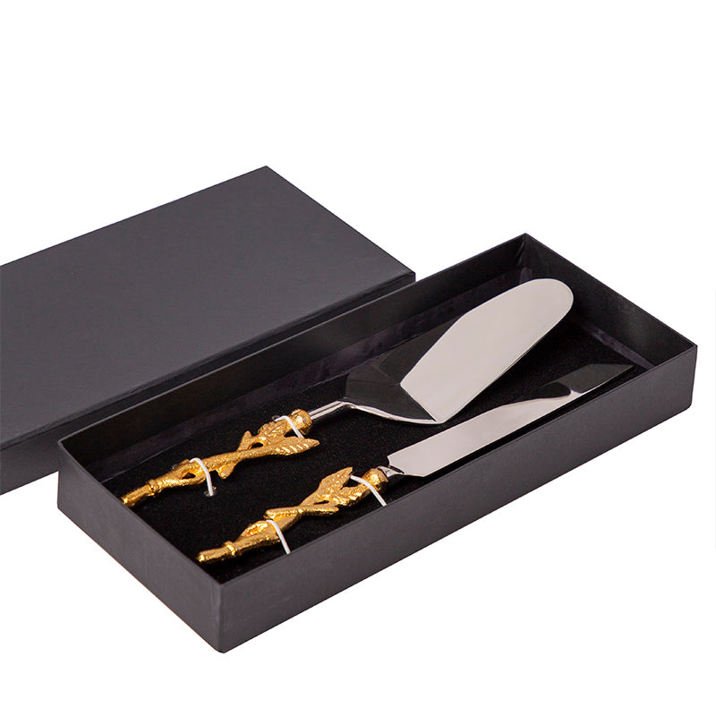Stem With Leaves Cake Cutlery (Spatula And Knife Set)