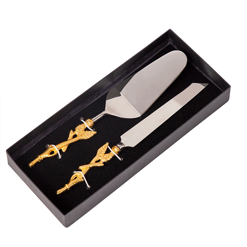 Stem With Leaves Cake Cutlery (Spatula And Knife Set)