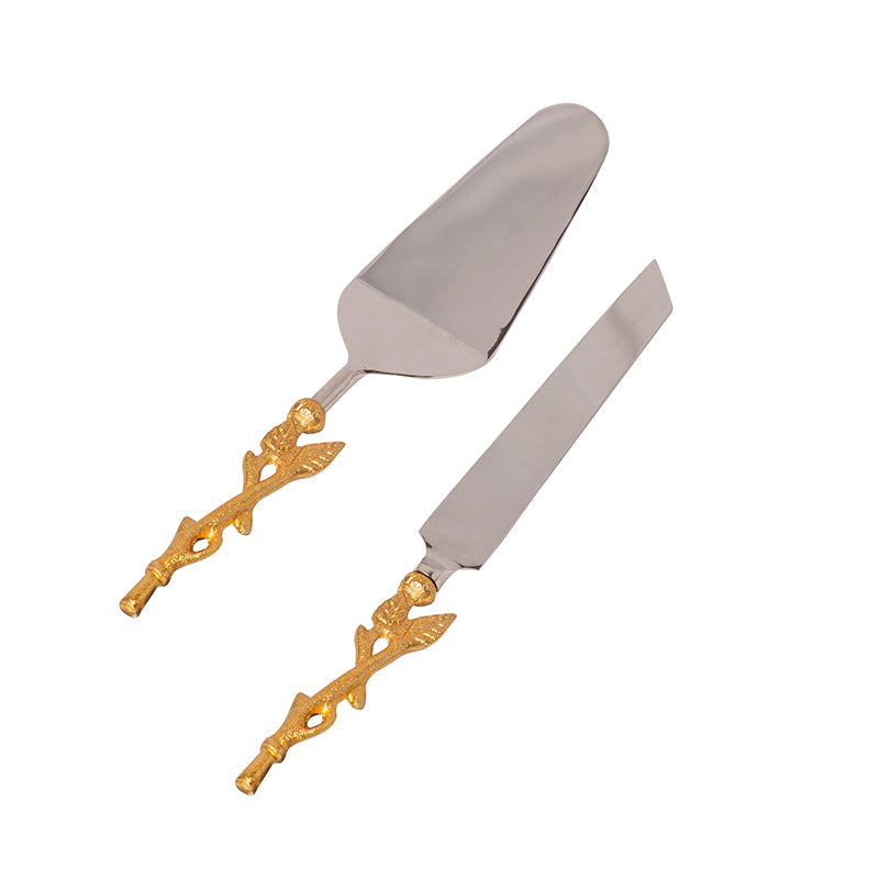 Stem With Leaves Cake Cutlery (Spatula And Knife Set)