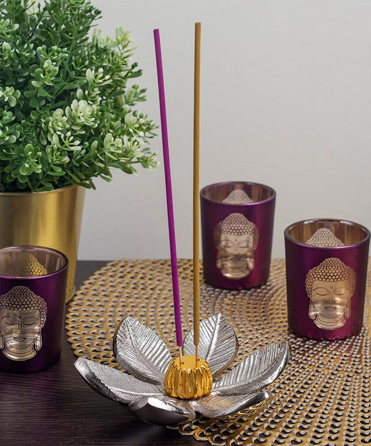 Silver Flower with Gold Center Incense Holder