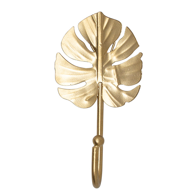 Two Leaf Multipurpose Metal Hooks in Gold Finish With Texture - Set of 2