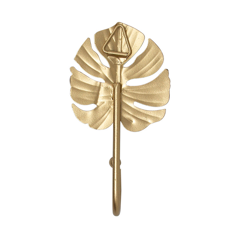 Two Leaf Multipurpose Metal Hooks in Gold Finish With Texture - Set of 2