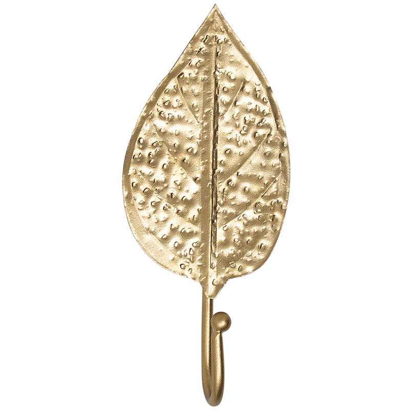 Two Leaf Multipurpose Metal Hooks in Gold Finish With Texture - Set of 2