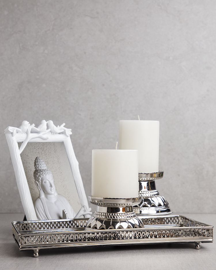 Silver Multipurpose Tray With Mirror Base