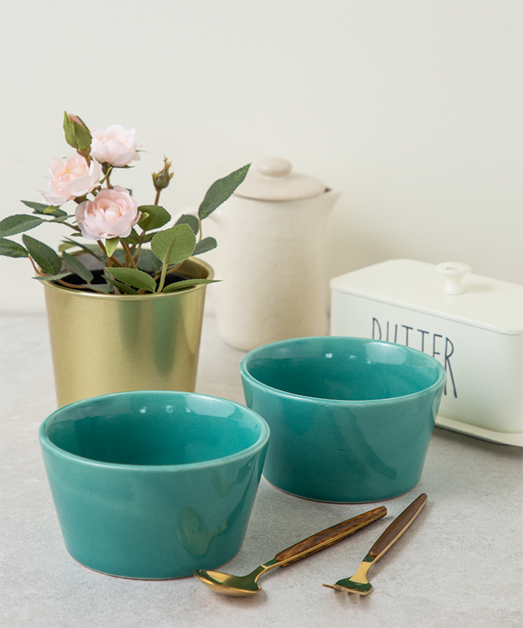 Studio Pottery Sea Green Glazed Snack Bowls (set of 2)