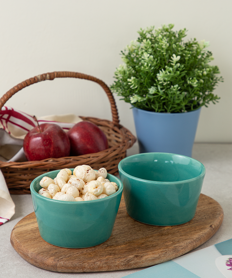 Studio Pottery Sea Green Glazed Snack Bowls (set of 2)