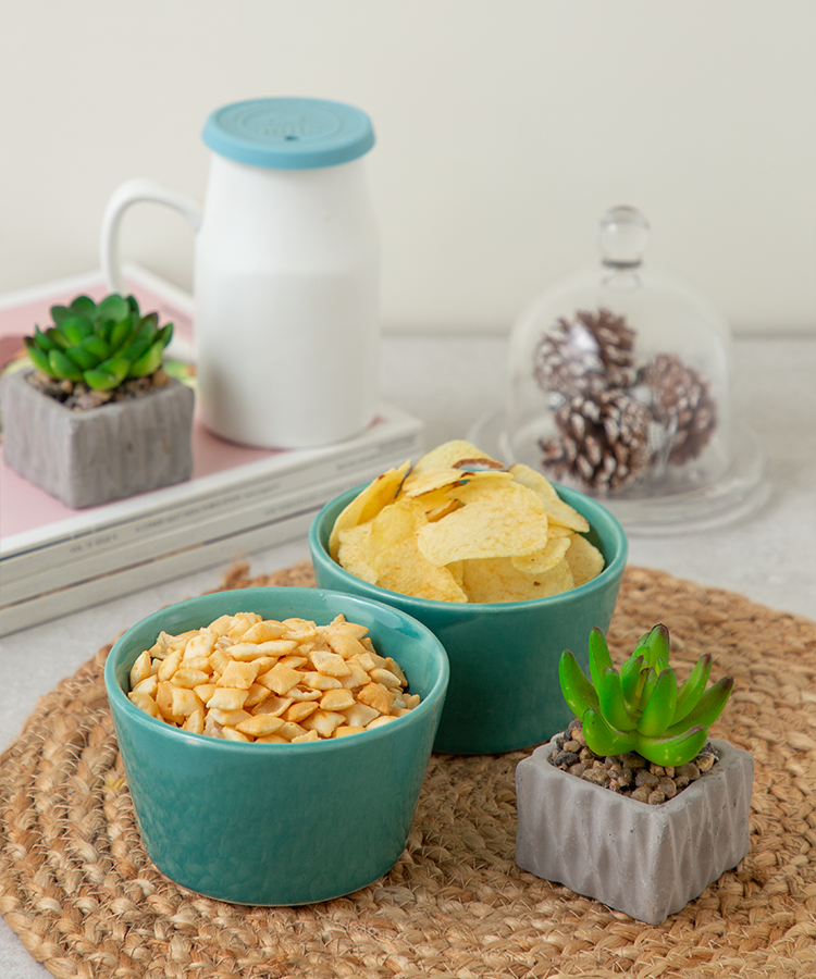 Studio Pottery Sea Green Glazed Snack Bowls (set of 2)