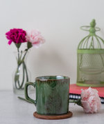 Studio Pottery Dual Glaze Green with Brown Leaf Motif Ceramic  Mug -230ML