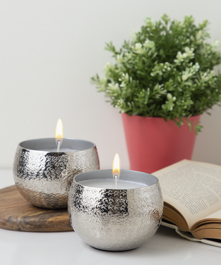 Khurduri Textured Wax Fragrance Votive Candle Holders in Silver Nickel Finish
