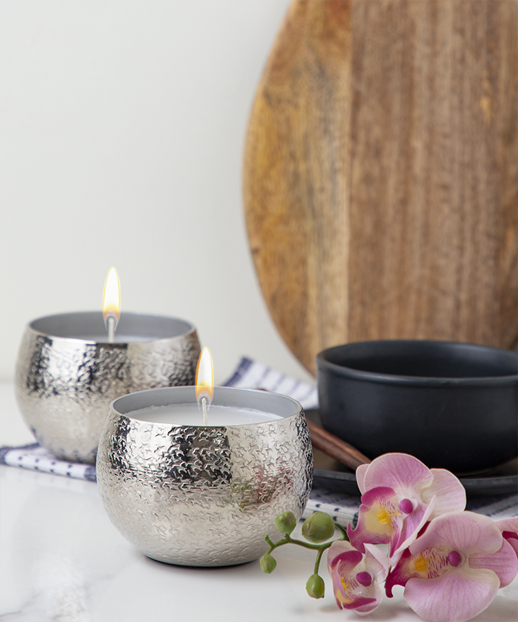 Khurduri Textured Wax Fragrance Votive Candle Holders in Silver Nickel Finish