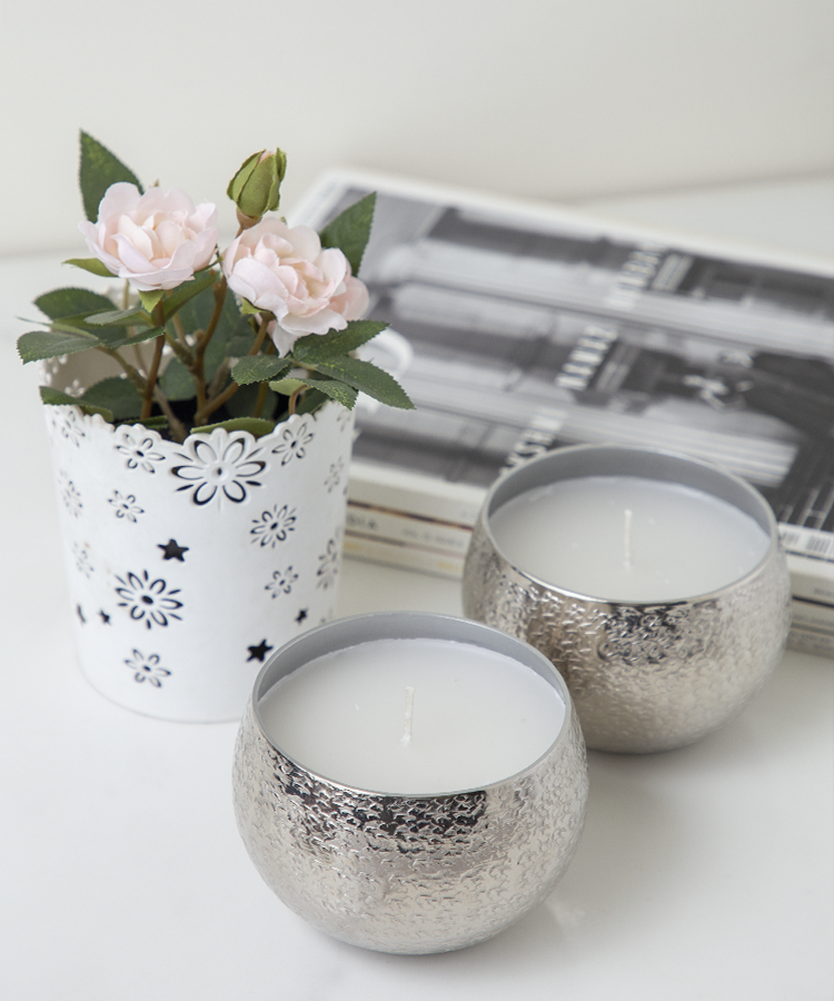 Khurduri Textured Wax Fragrance Votive Candle Holders in Silver Nickel Finish