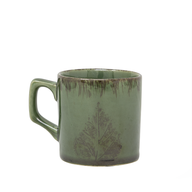 Studio Pottery Dual Glaze Green with Brown Leaf Motif Ceramic Mug -230ML