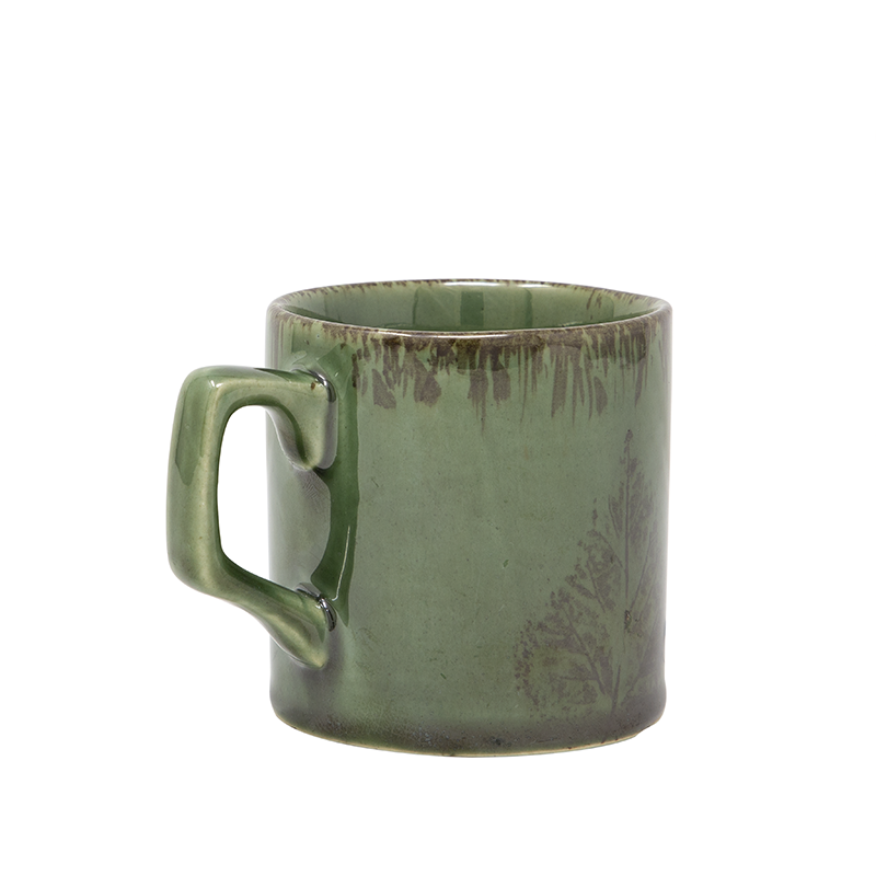 Studio Pottery Dual Glaze Green with Brown Leaf Motif Ceramic Mug -230ML