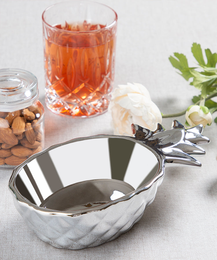 Silver Pineapple Ceramic Serving Bowl