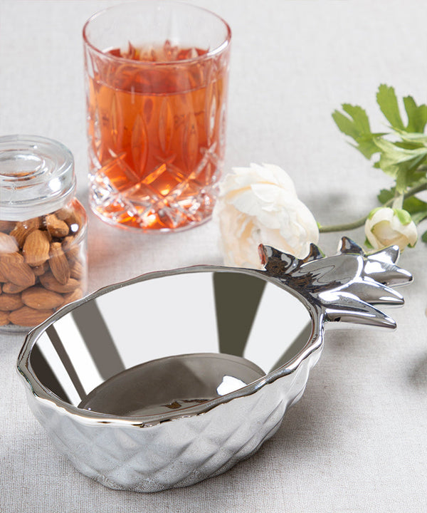 Silver Pineapple Ceramic Serving Bowl
