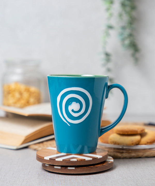 Studio Pottery Handpainted Infinity Design Dual Handglazed Aqua Blue and Green Ceramic Mug - (350 ML Microwave and Dishwasher Safe)