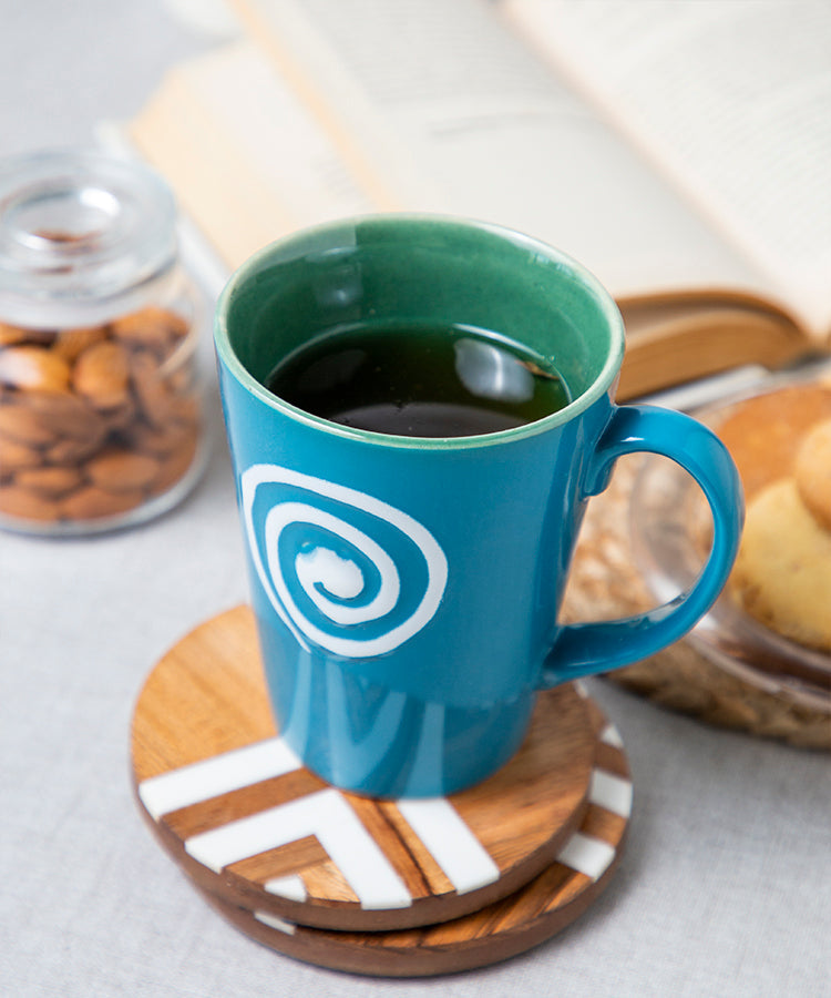 Studio Pottery Handpainted Infinity Design Dual Handglazed Aqua Blue and Green Ceramic Mug - (350 ML Microwave and Dishwasher Safe)