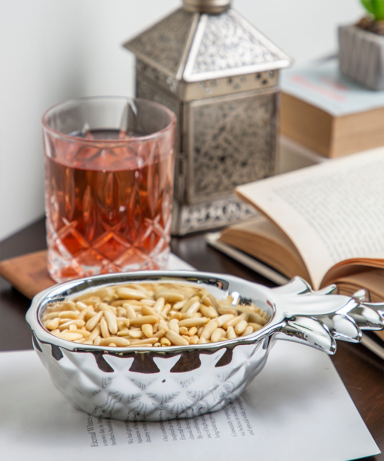 Silver Pineapple Ceramic Serving Bowl
