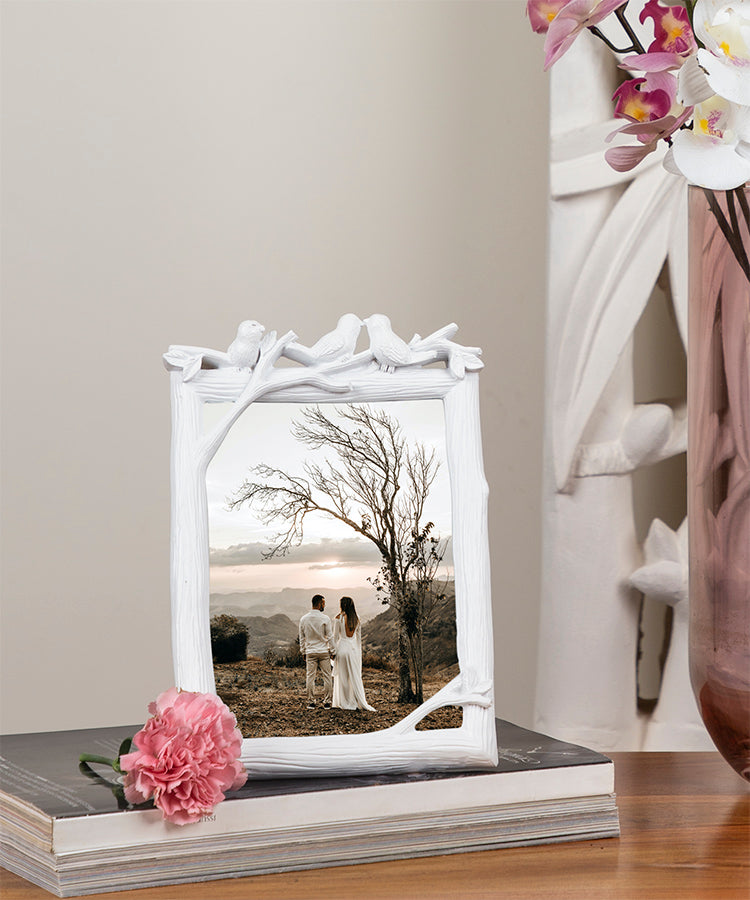 White Birds and Leaves Large Photo Frame