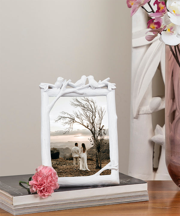 White Birds and Leaves Large Photo Frame