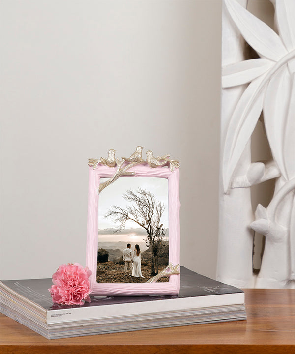 Champagne Gold Birds On Branch On Pink Photoframe Small