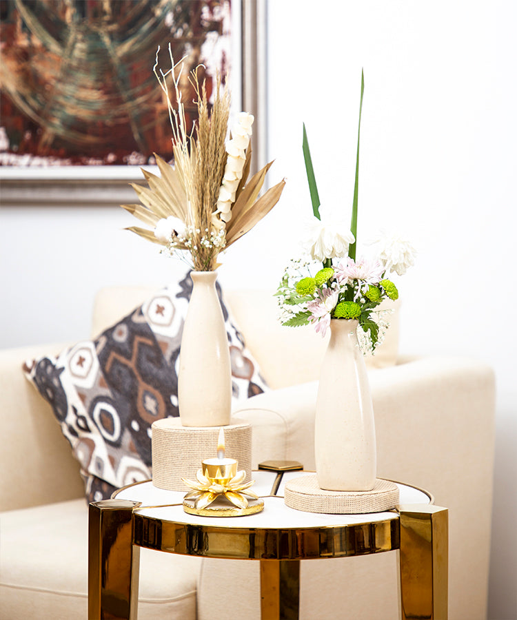 Triangular Off White Shaped Glazed Modern Ceramic Vase