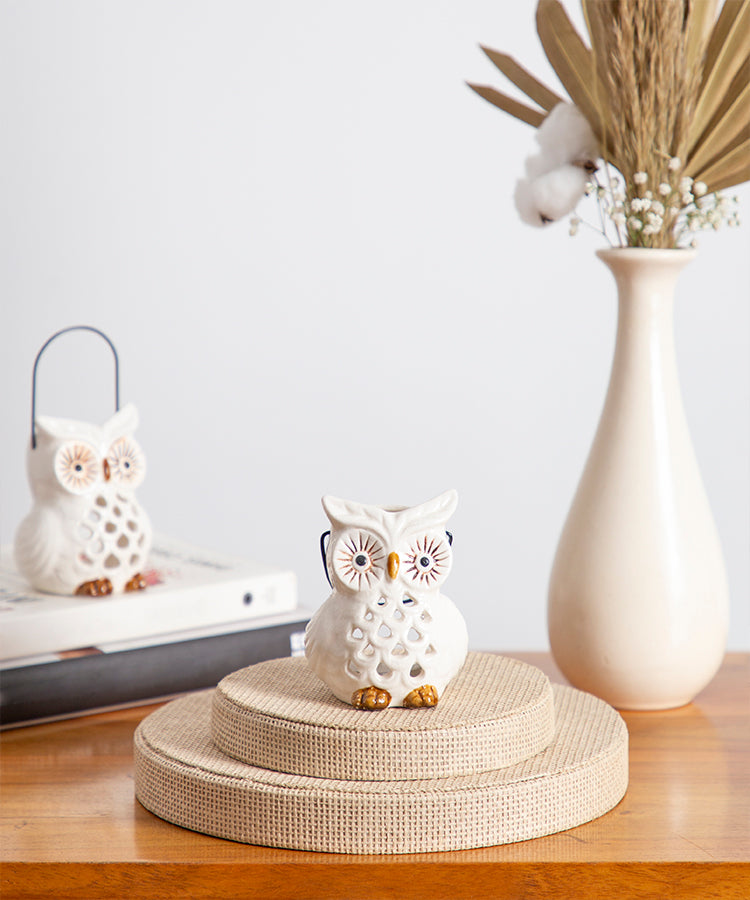 Glazed Ceramic Evil Eye Owl Tea light Candle Holder