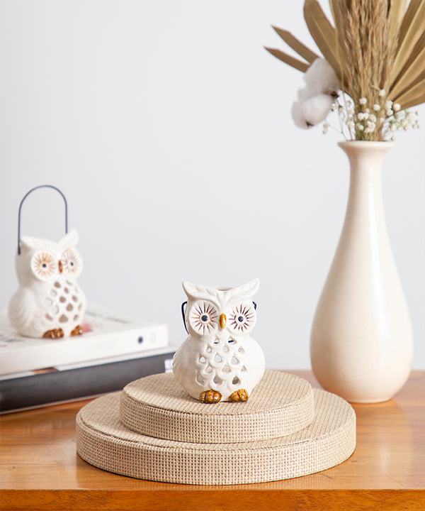 Glazed Ceramic Evil Eye Owl Tea light Candle Holder