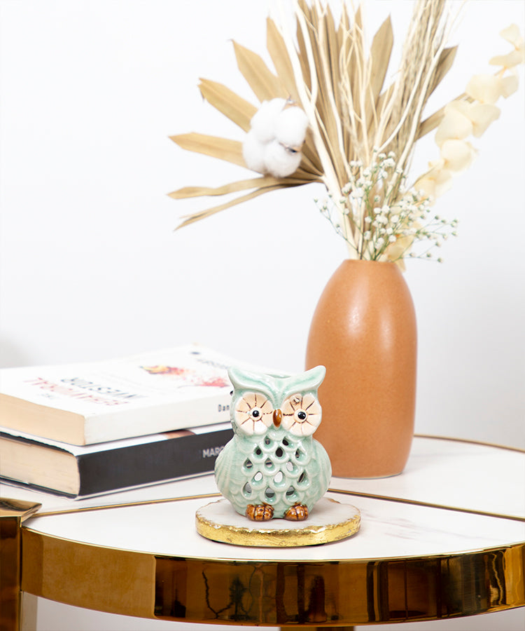 Glazed Ceramic Evil Eye Owl Tea light Candle Holder