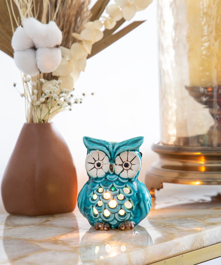 Glazed Ceramic Evil Eye Owl Tea light Candle Holder
