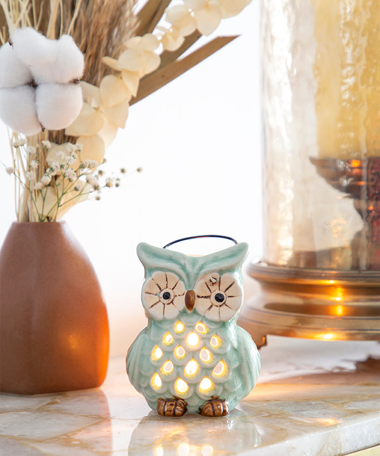 Glazed Ceramic Evil Eye Owl Tea light Candle Holder