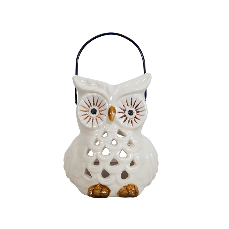 Glazed Ceramic Evil Eye Owl Tea light Candle Holder