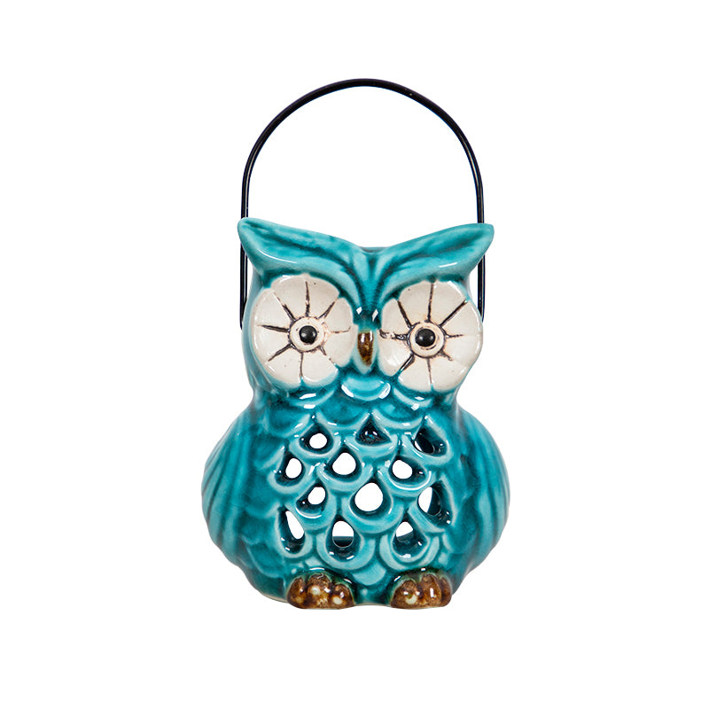 Glazed Ceramic Evil Eye Owl Tea light Candle Holder