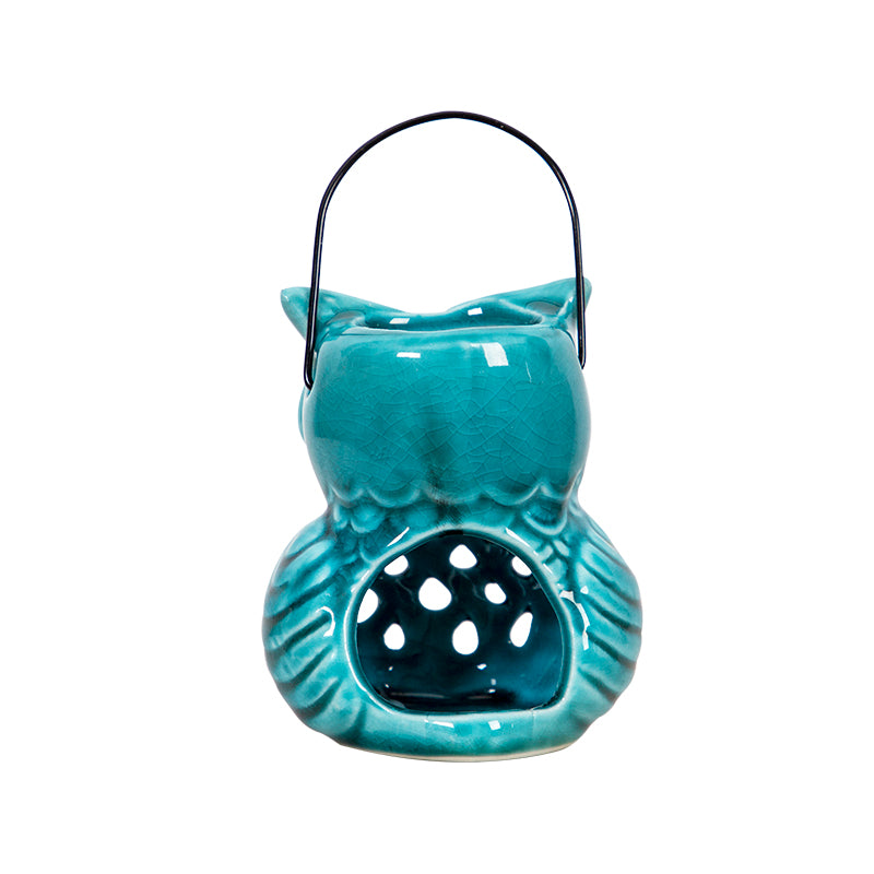 Glazed Ceramic Evil Eye Owl Tea light Candle Holder