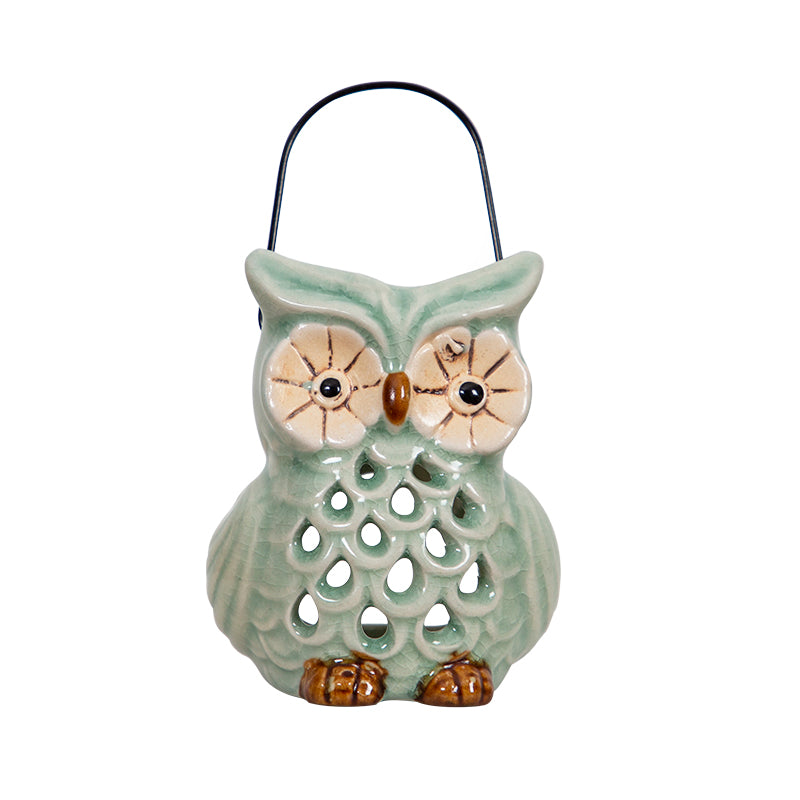 Glazed Ceramic Evil Eye Owl Tea light Candle Holder