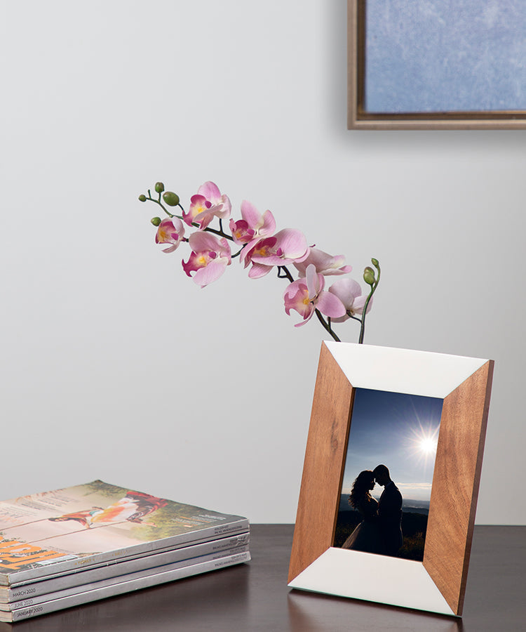 Half Wood Half White Marble Handcrafted Photoframe